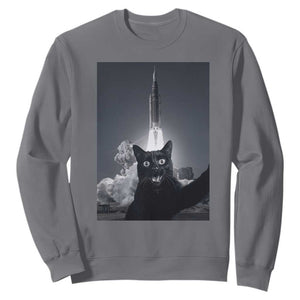 Funny Black Cat Selfie Sweatshirt Back To The Moon Mission 2026 TS14 Charcoal Print Your Wear