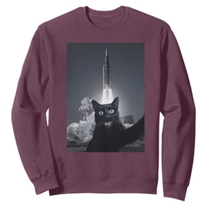 Funny Black Cat Selfie Sweatshirt Back To The Moon Mission 2026 TS14 Maroon Print Your Wear