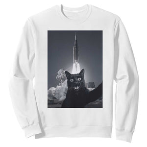 Funny Black Cat Selfie Sweatshirt Back To The Moon Mission 2026 TS14 White Print Your Wear