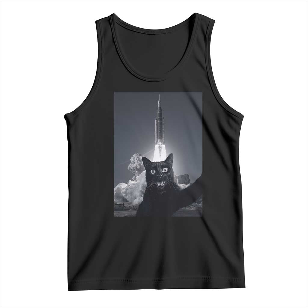 Funny Black Cat Selfie Tank Top Back To The Moon Mission 2026 TS14 Black Print Your Wear