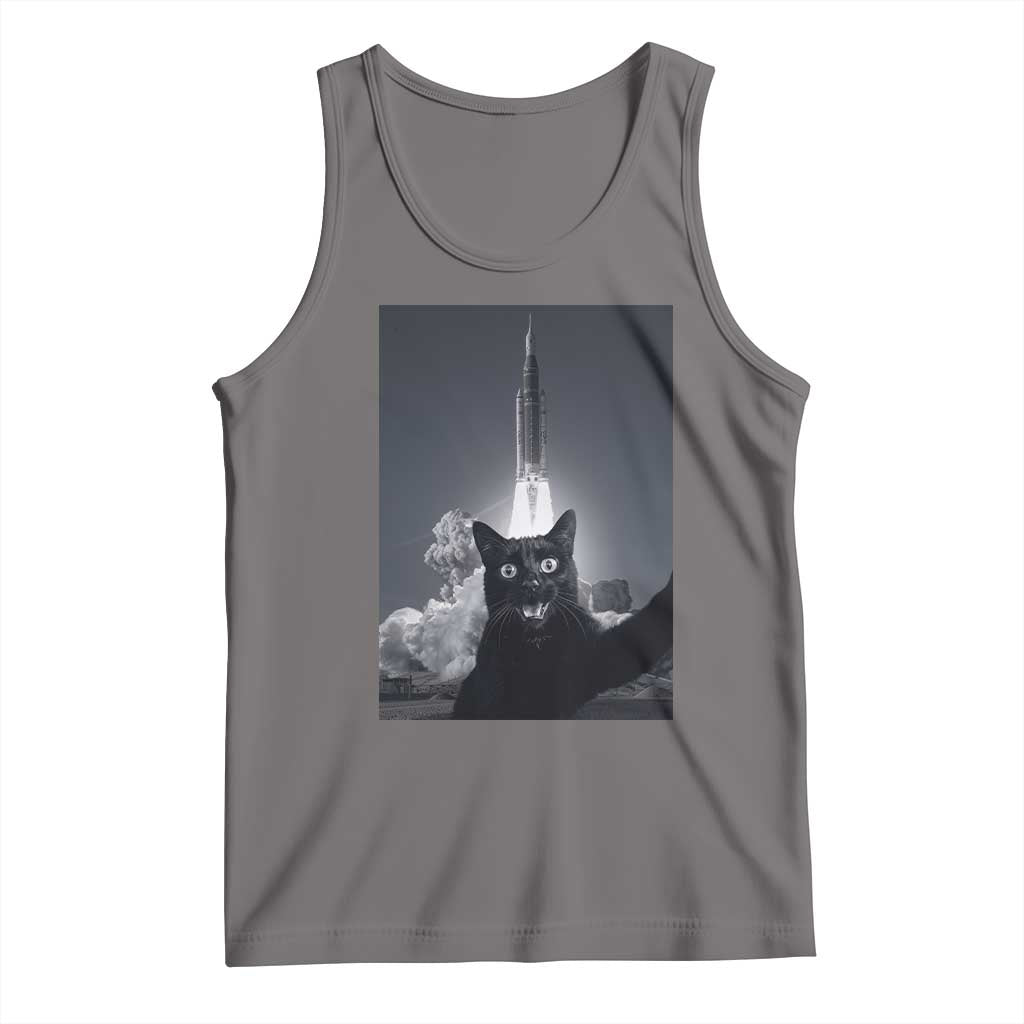 Funny Black Cat Selfie Tank Top Back To The Moon Mission 2026 TS14 Deep Heather Print Your Wear
