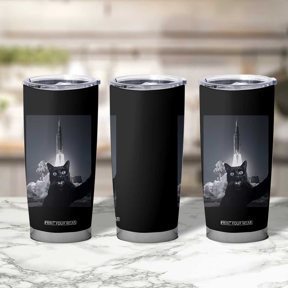 Funny Black Cat Selfie Tumbler Cup Back To The Moon Mission 2026 TS14 Print Your Wear