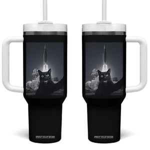 Funny Black Cat Selfie Tumbler With Handle Back To The Moon Mission 2026 TS14 One Size: 40 oz Black Print Your Wear