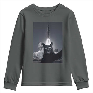 Funny Black Cat Selfie Youth Sweatshirt Back To The Moon Mission 2026 TS14 Dark Heather Print Your Wear