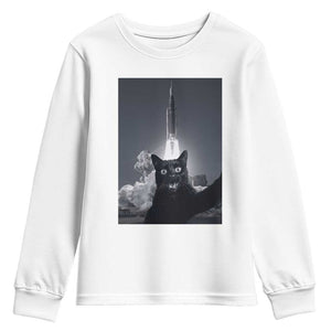 Funny Black Cat Selfie Youth Sweatshirt Back To The Moon Mission 2026 TS14 White Print Your Wear
