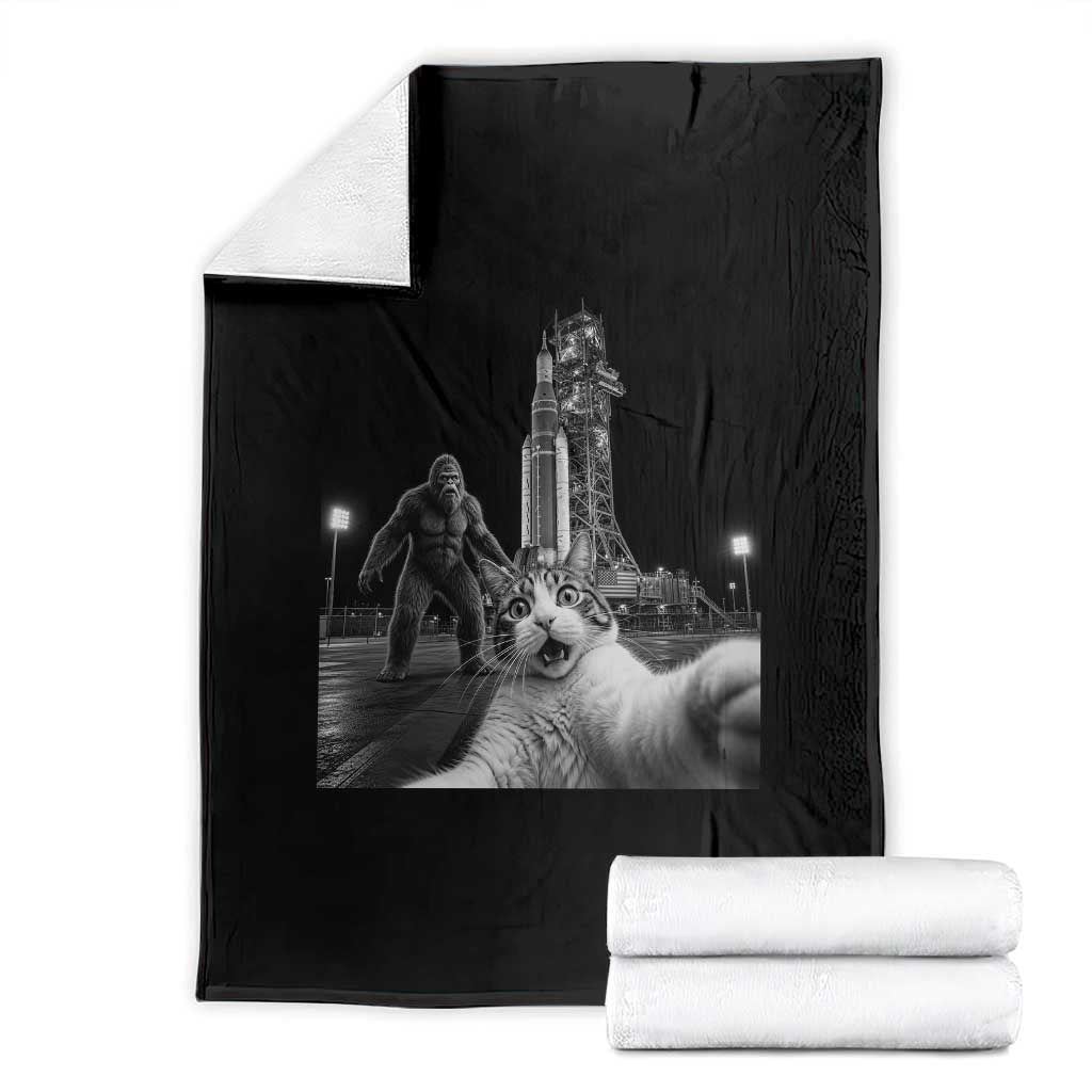 Funny Cat Selfie with Bigfoot Throw Blanket Back To The Moon Mission 2026 TS14 Black Print Your Wear