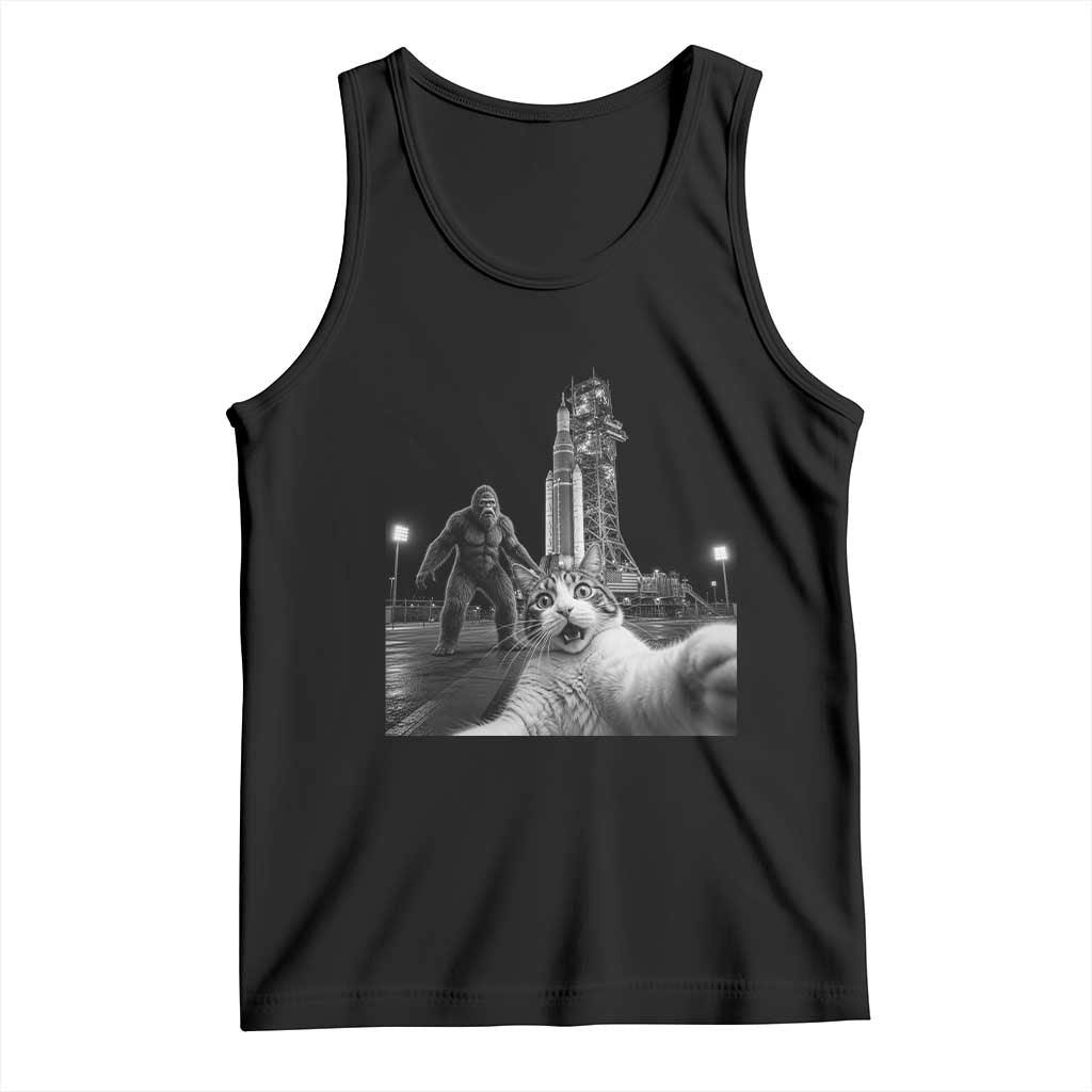 Funny Cat Selfie with Bigfoot Tank Top Back To The Moon Mission 2026 TS14 Black Print Your Wear