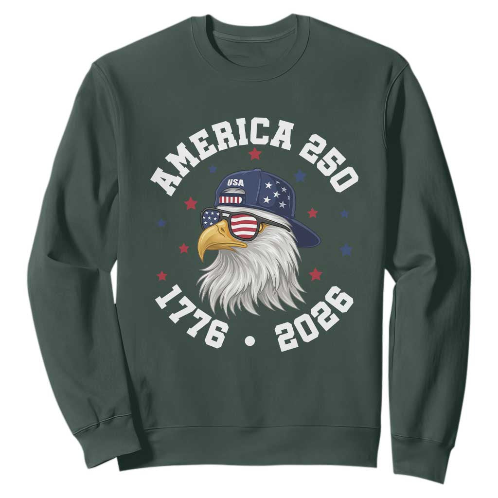 250 Years American Anniversary Sweatshirt Patriotic Bald Eagle Fourth of July TS14 Dark Forest Green Print Your Wear