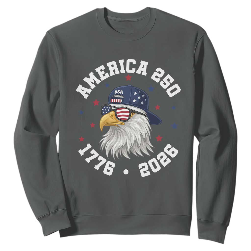 250 Years American Anniversary Sweatshirt Patriotic Bald Eagle Fourth of July TS14 Dark Heather Print Your Wear
