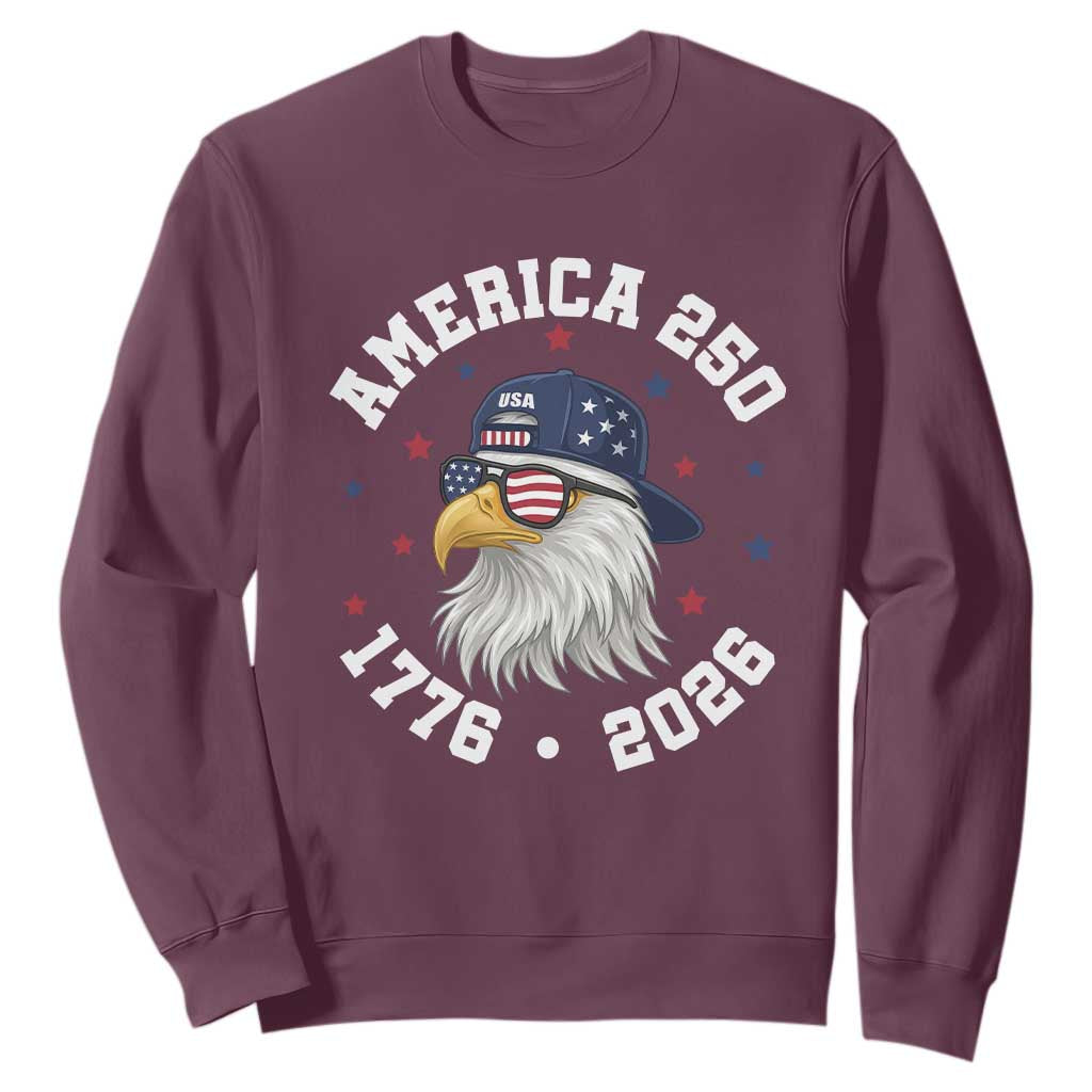 250 Years American Anniversary Sweatshirt Patriotic Bald Eagle Fourth of July TS14 Maroon Print Your Wear