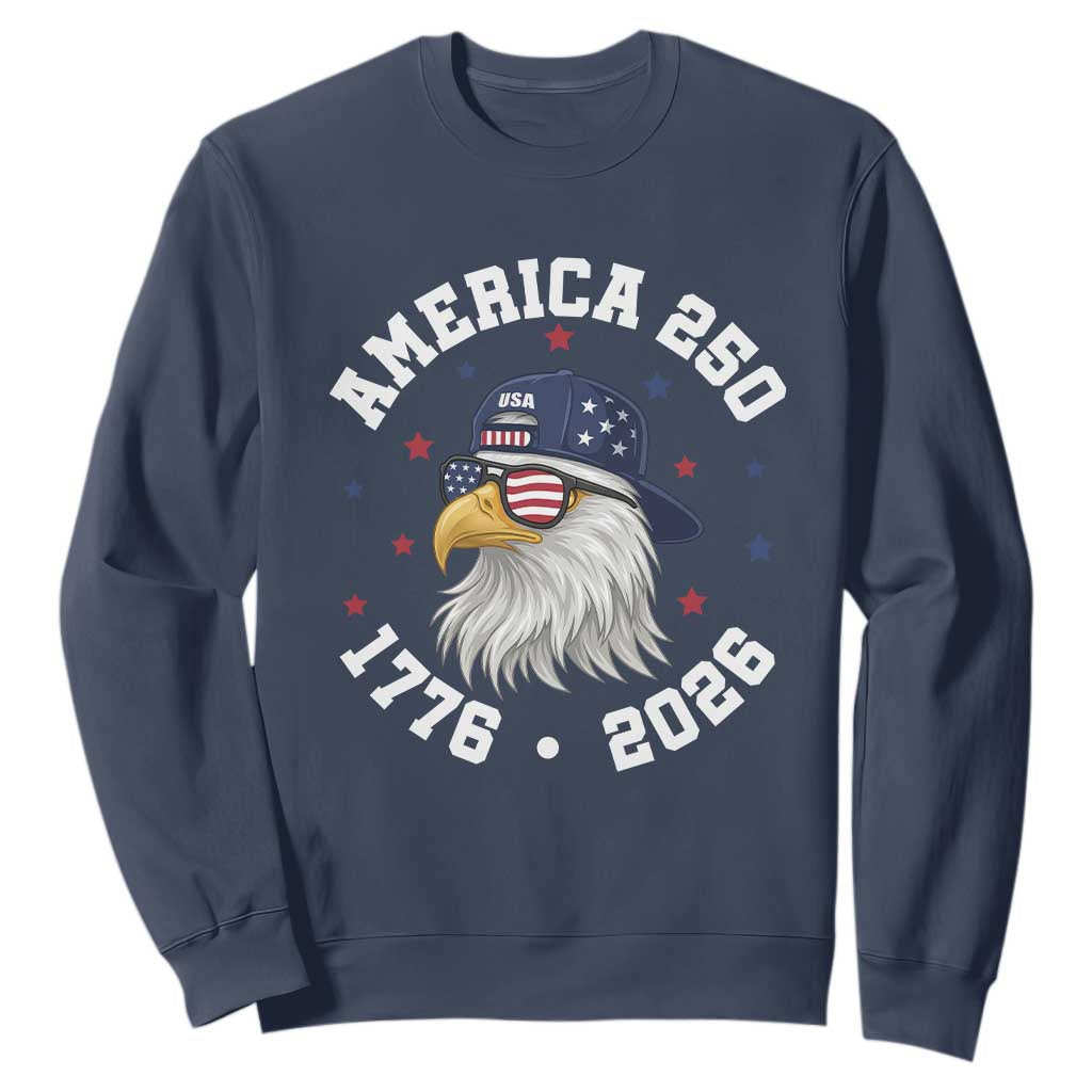 250 Years American Anniversary Sweatshirt Patriotic Bald Eagle Fourth of July TS14 Navy Print Your Wear