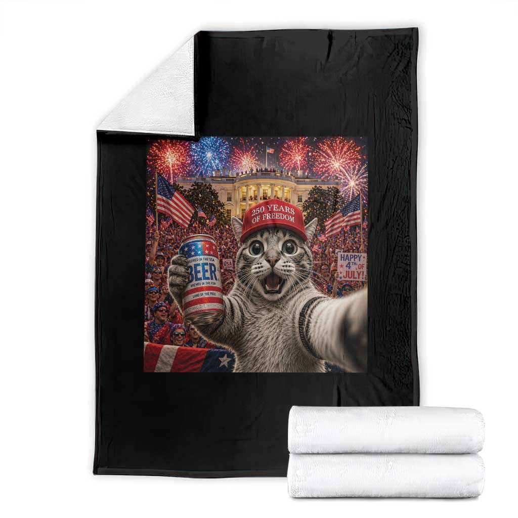 250 Years Of Freedom Throw Blanket Funny Cat Selfie 4th of July Party TS14 Black Print Your Wear