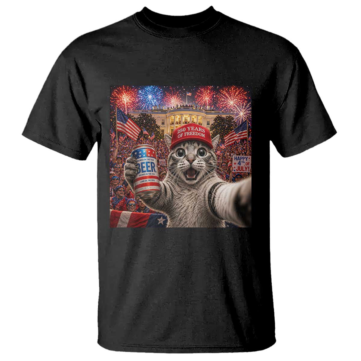 250 Years Of Freedom T Shirt Funny Cat Selfie 4th of July Party TS14 Black Print Your Wear