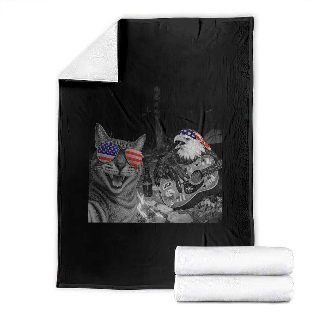 Funny Cat Selfie 4th of July Throw Blanket Patriotic Eagle American Flag Gift TS14 Black Print Your Wear