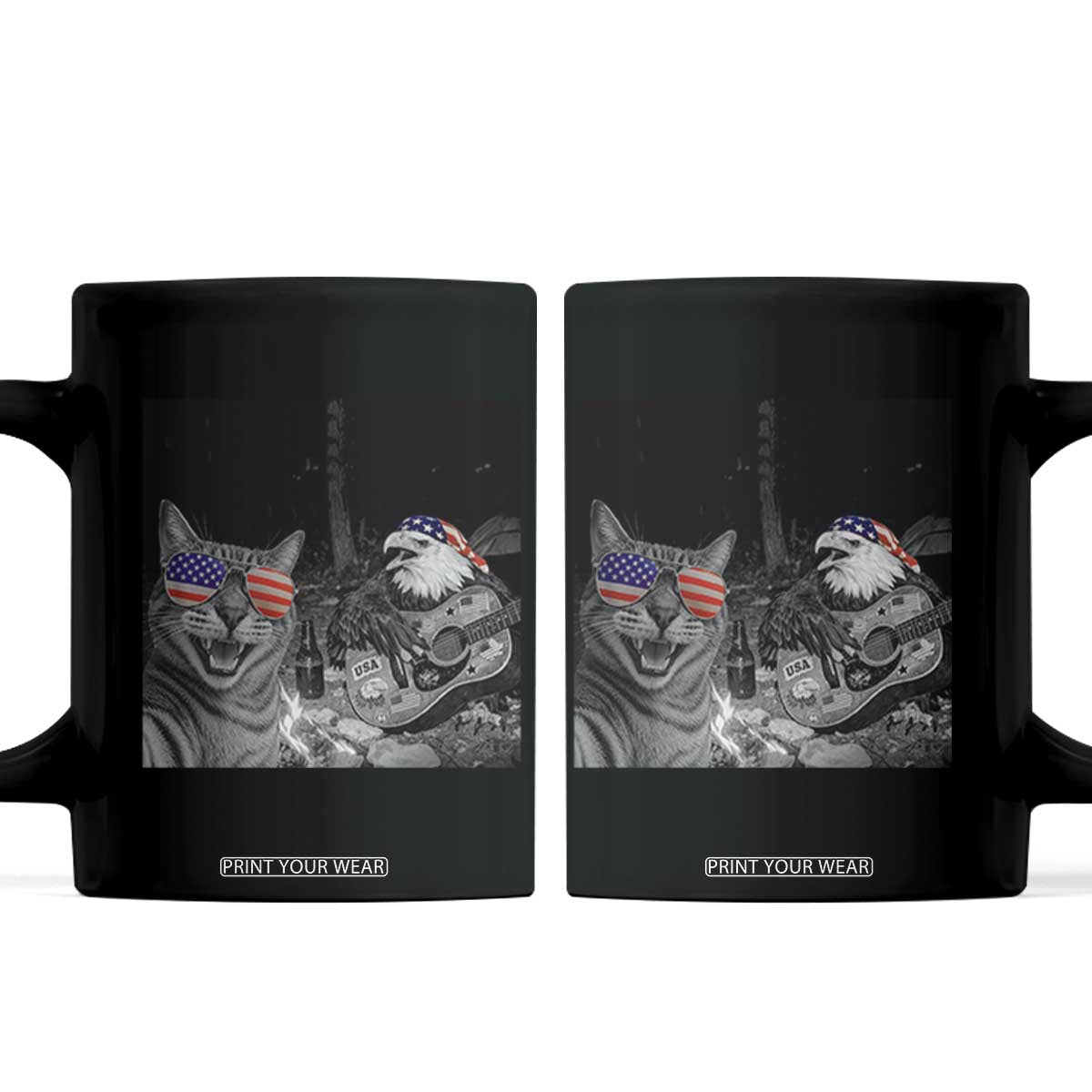 Funny Cat Selfie 4th of July Coffee Mug Patriotic Eagle American Flag Gift TS14 Black Print Your Wear