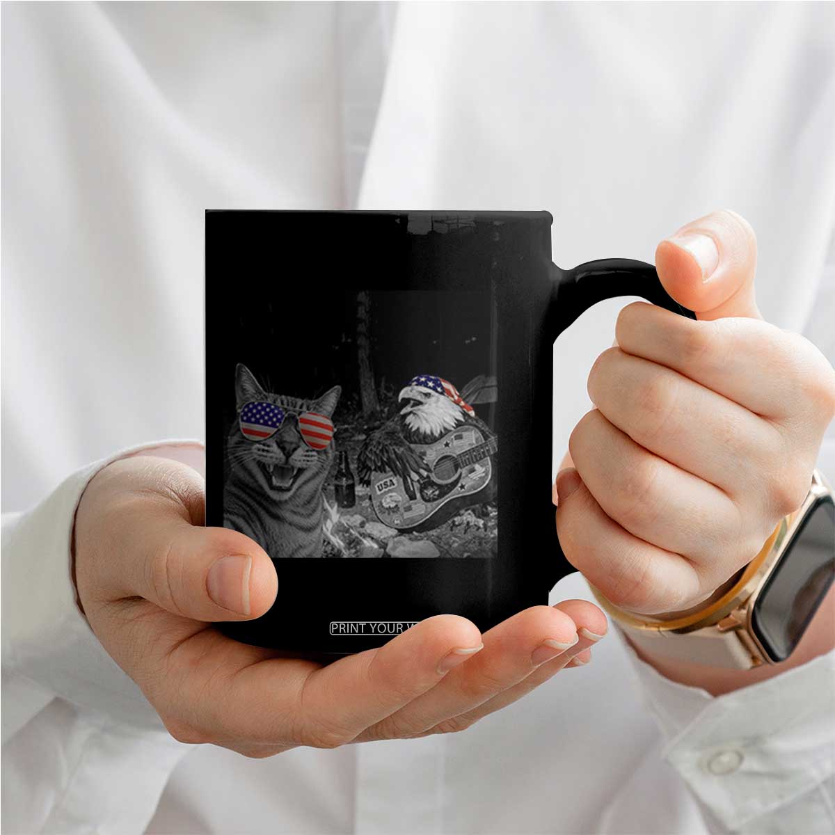Funny Cat Selfie 4th of July Coffee Mug Patriotic Eagle American Flag Gift TS14 Print Your Wear