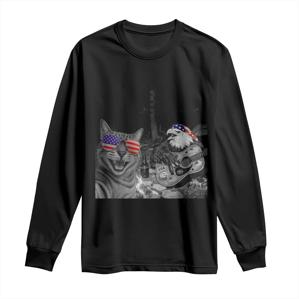 Funny Cat Selfie 4th of July Long Sleeve Shirt Patriotic Eagle American Flag Gift TS14 Black Print Your Wear