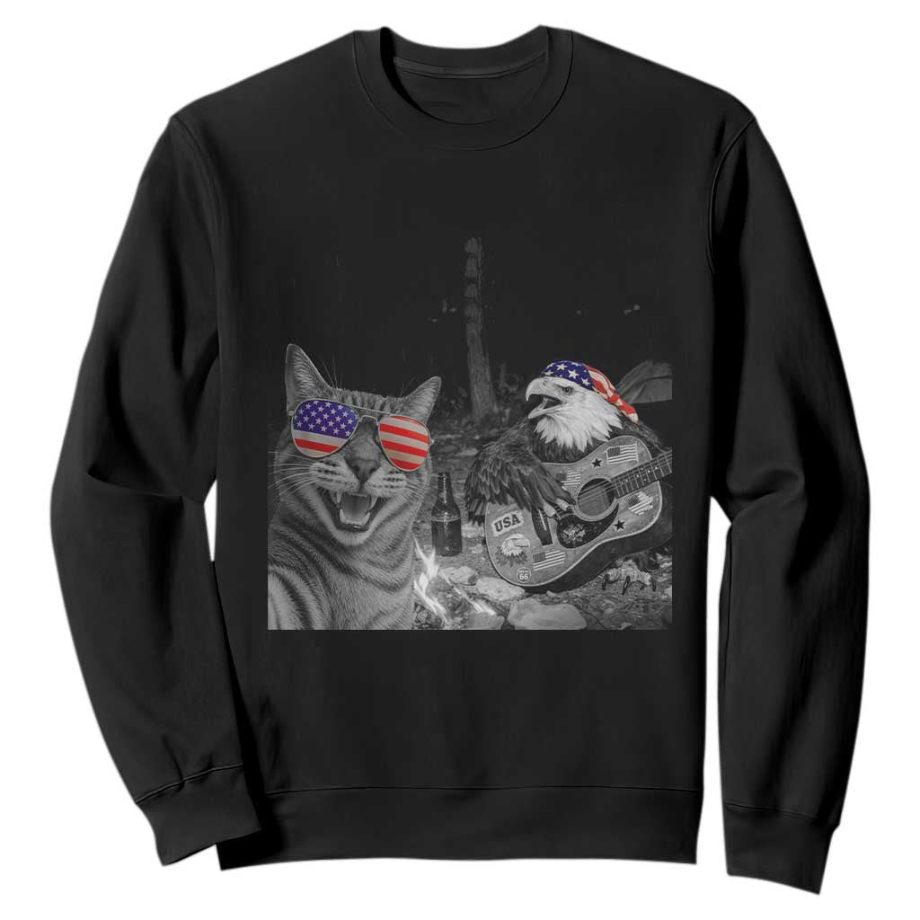 Funny Cat Selfie 4th of July Sweatshirt Patriotic Eagle American Flag Gift TS14 Black Print Your Wear