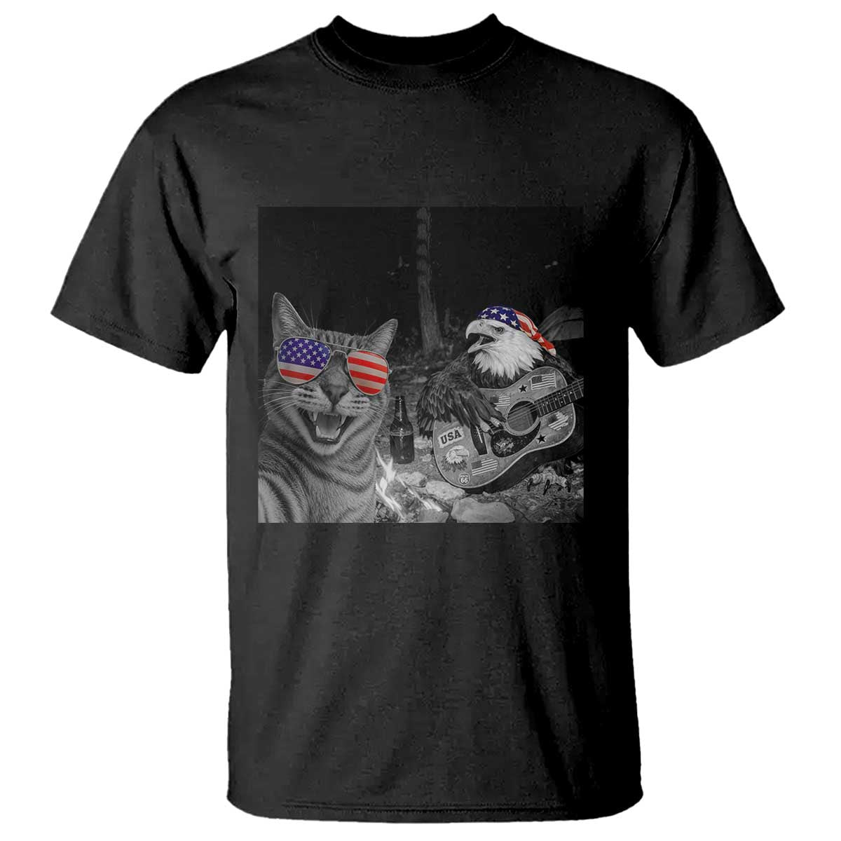 Funny Cat Selfie 4th of July T Shirt Patriotic Eagle American Flag Gift TS14 Black Print Your Wear