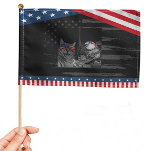 Funny Cat Selfie 4th of July Patriotic Handheld Flag Eagle American Flag Gift TS14 Distressed 8.2" × 5.5" Black Blue Print Your Wear