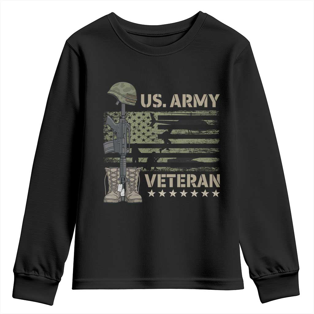 US Arrny Veteran Youth Sweatshirt Proud Soldier USA Flag Camouflage Military TS14 Black Print Your Wear