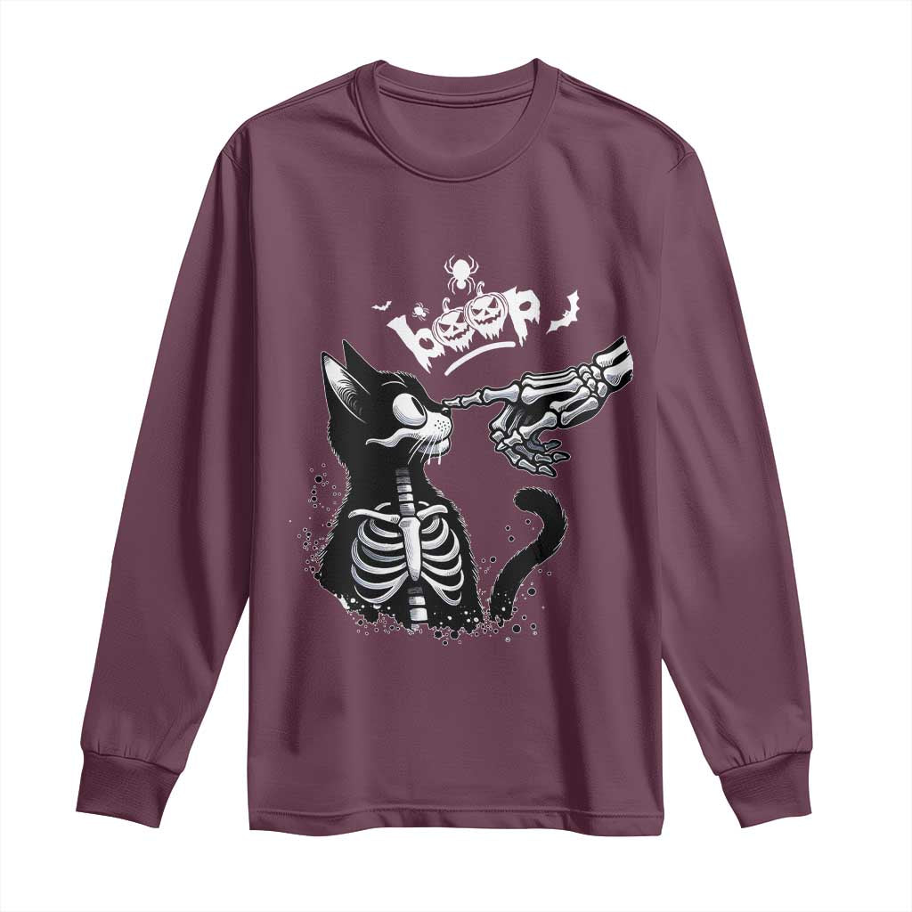 Black Cat Halloween Long Sleeve Shirt Skeleton Hand Boop TS14 Maroon Print Your Wear