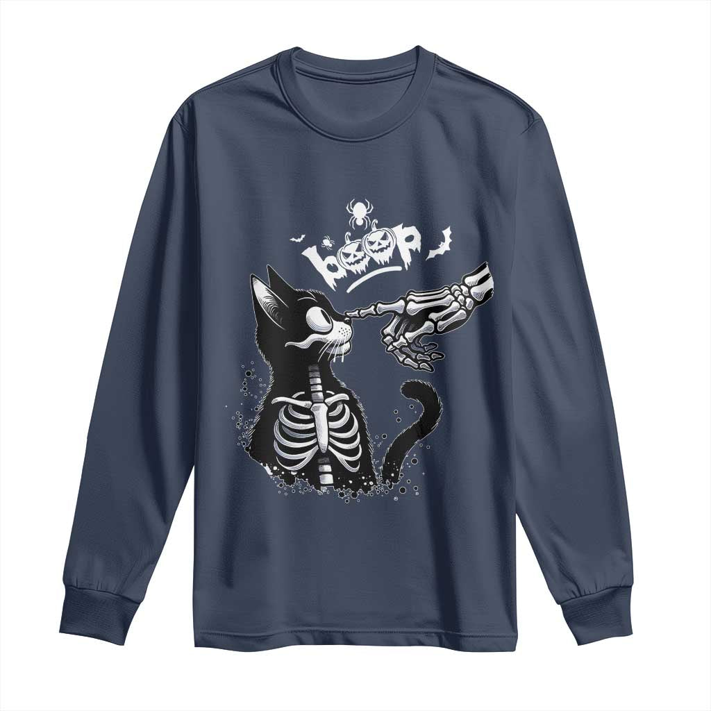 Black Cat Halloween Long Sleeve Shirt Skeleton Hand Boop TS14 Navy Print Your Wear