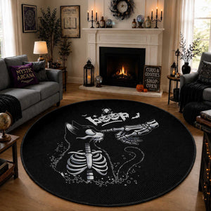 Black Cat Halloween Round Rug Skeleton Hand Boop