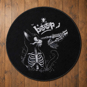 Black Cat Halloween Round Rug Skeleton Hand Boop