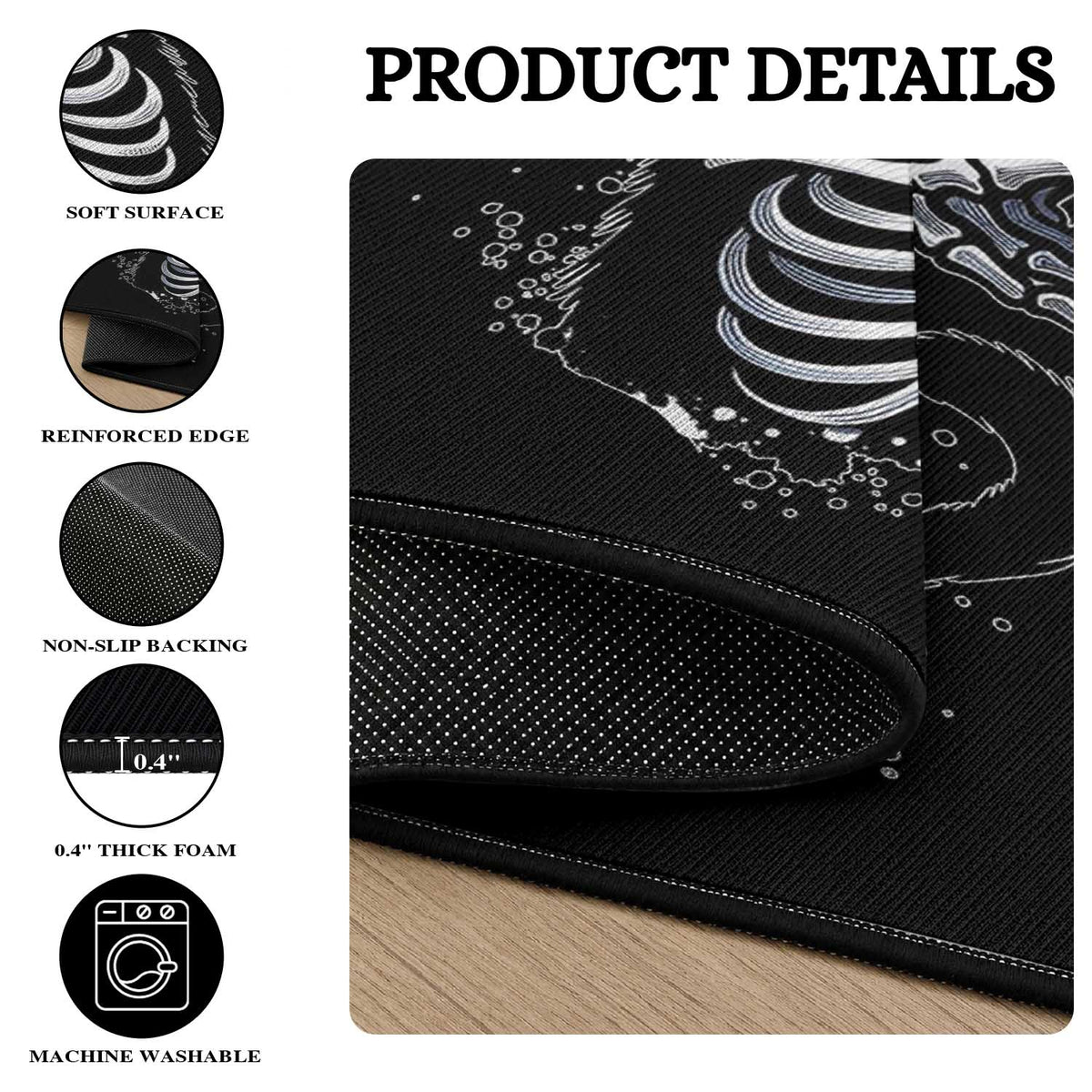 Black Cat Halloween Round Rug Skeleton Hand Boop