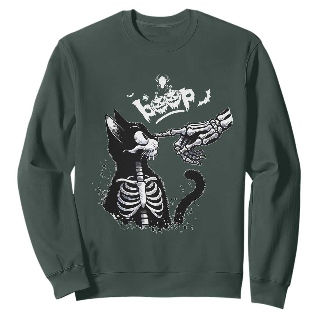 Black Cat Halloween Sweatshirt Skeleton Hand Boop TS14 Dark Forest Green Print Your Wear