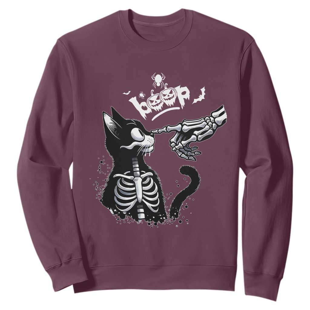 Black Cat Halloween Sweatshirt Skeleton Hand Boop TS14 Maroon Print Your Wear