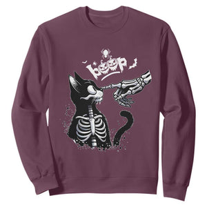 Black Cat Halloween Sweatshirt Skeleton Hand Boop TS14 Maroon Print Your Wear