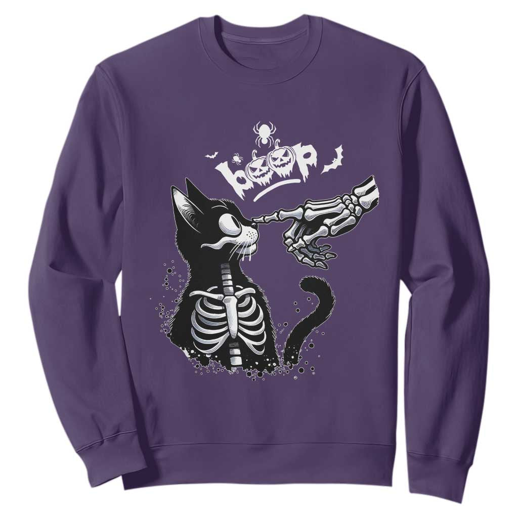 Black Cat Halloween Sweatshirt Skeleton Hand Boop TS14 Purple Print Your Wear