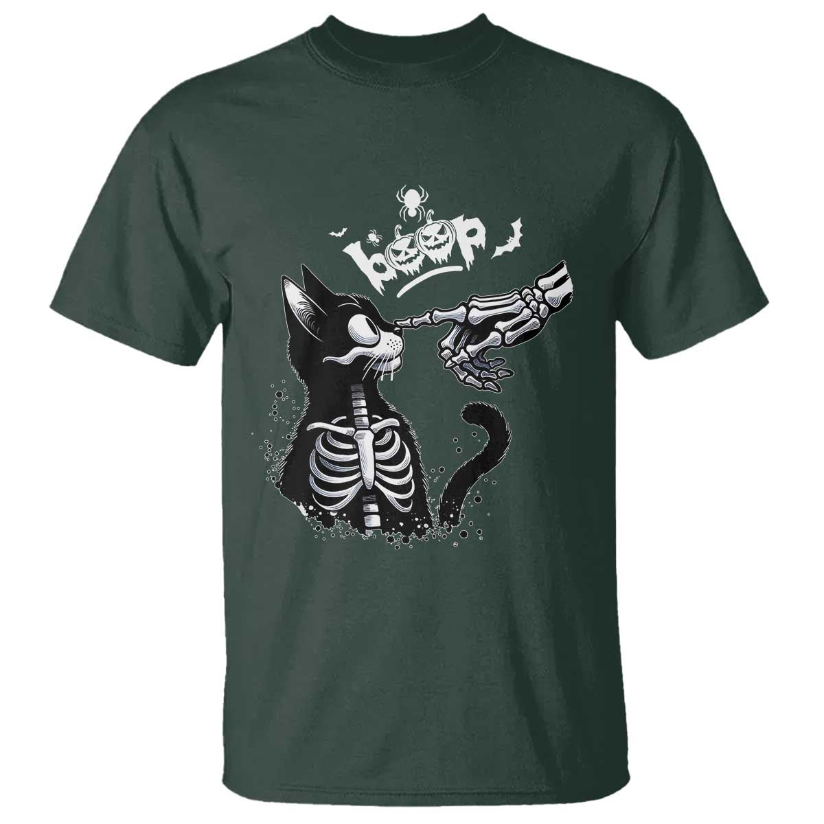 Black Cat Halloween T Shirt Skeleton Hand Boop TS14 Dark Forest Green Print Your Wear