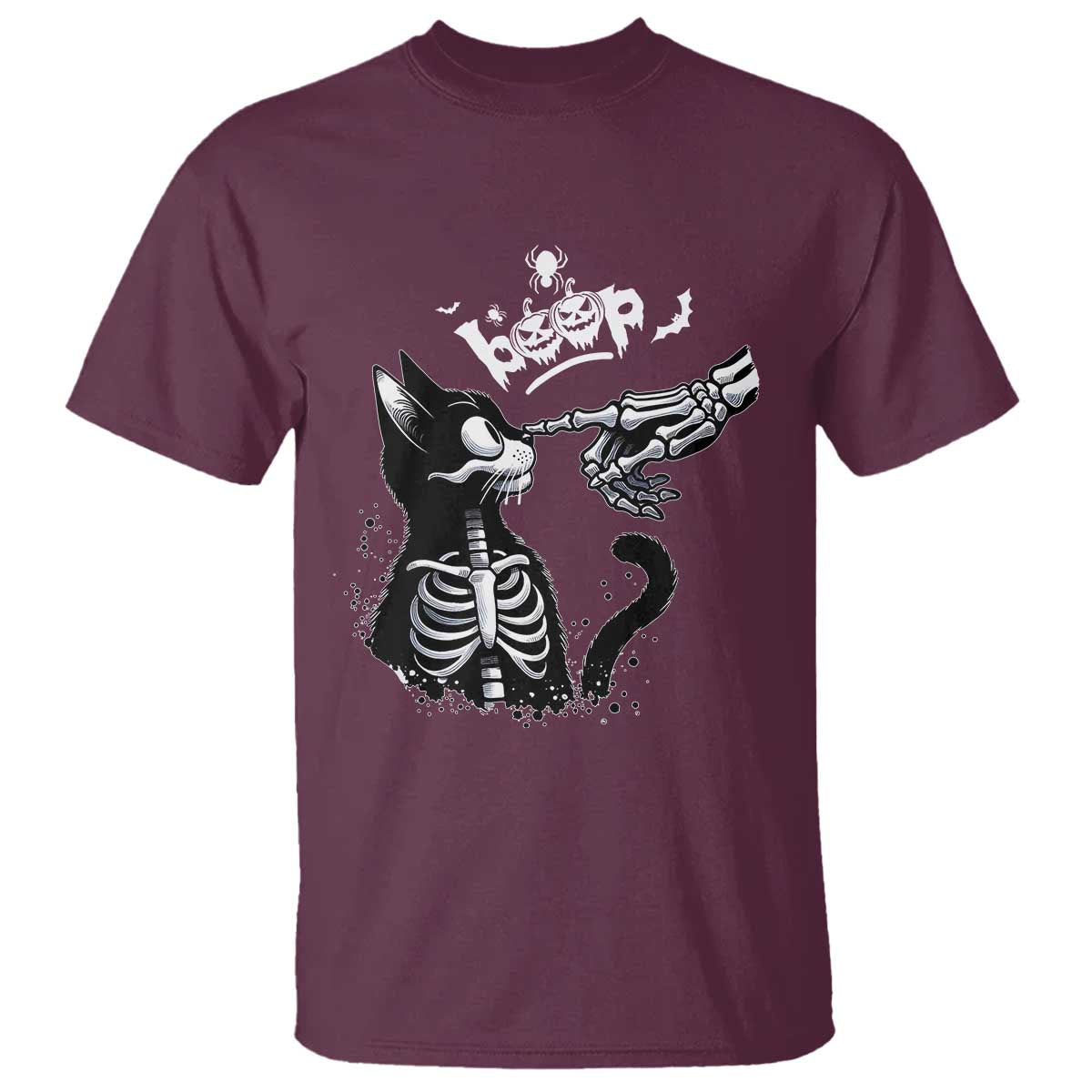 Black Cat Halloween T Shirt Skeleton Hand Boop TS14 Maroon Print Your Wear