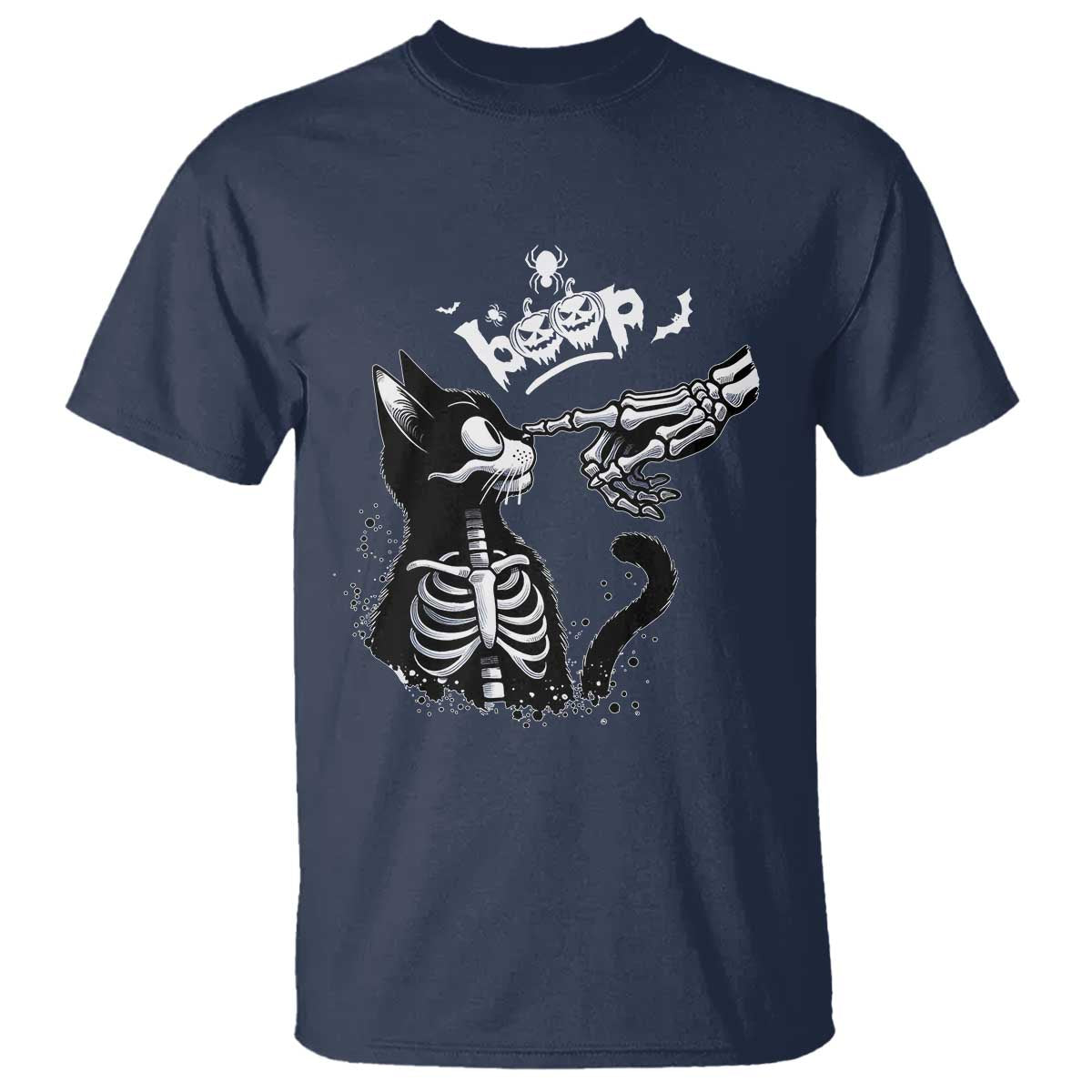 Black Cat Halloween T Shirt Skeleton Hand Boop TS14 Navy Print Your Wear