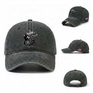 Black Cat Halloween Washed Cotton Baseball Cap Skeleton Hand Boop TS14 Washed Cap Universal Fit Dark Green Print Your Wear