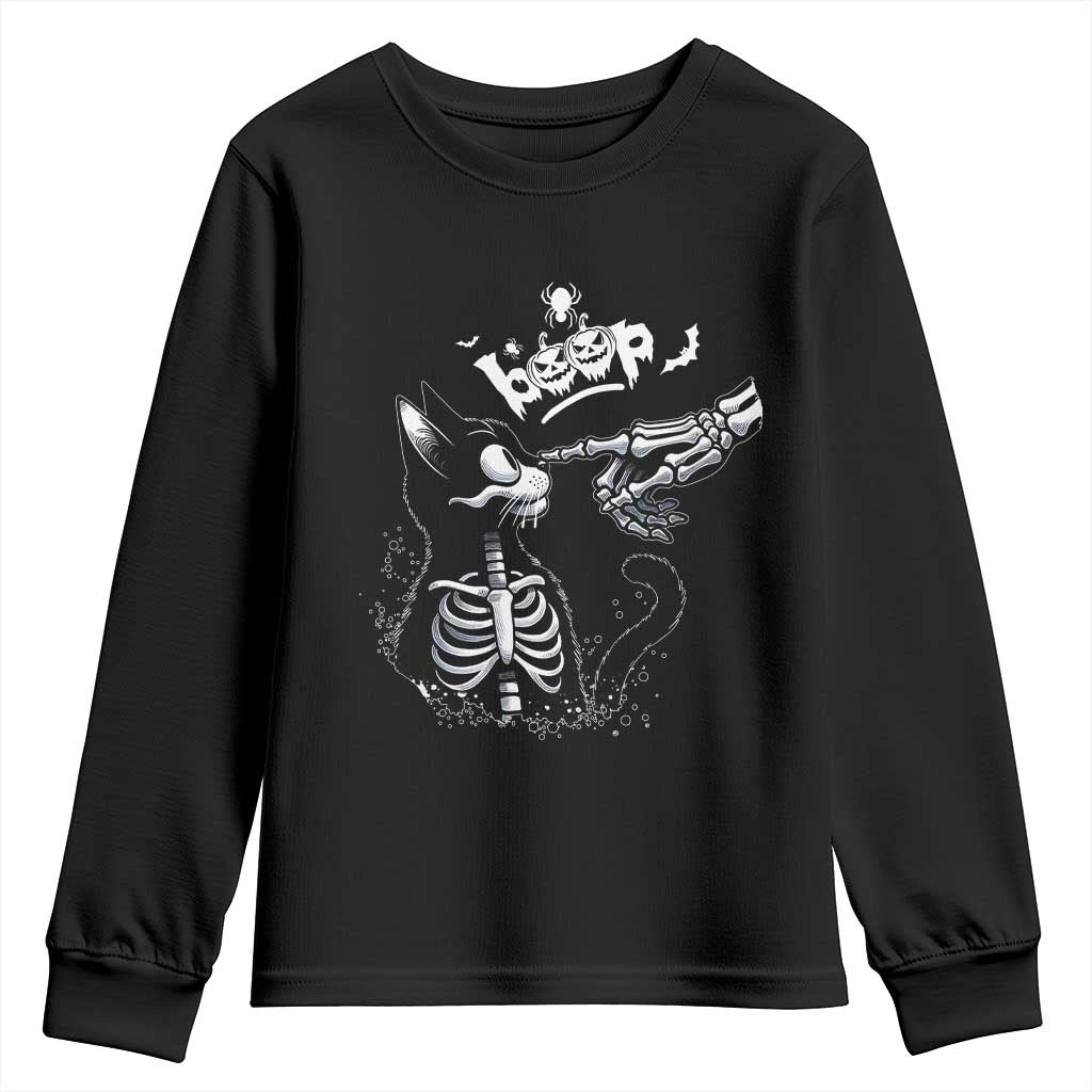 Black Cat Halloween Youth Sweatshirt Skeleton Hand Boop TS14 Black Print Your Wear
