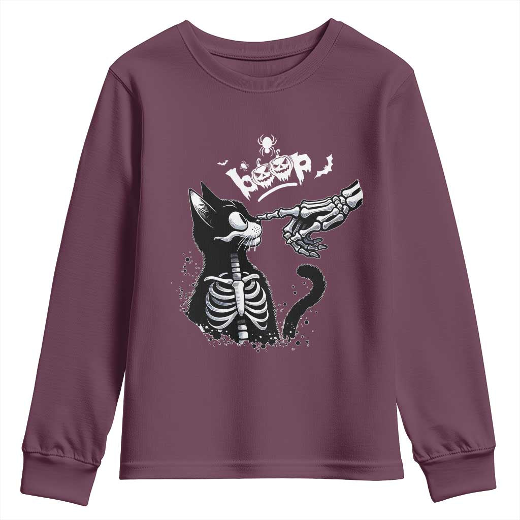 Black Cat Halloween Youth Sweatshirt Skeleton Hand Boop TS14 Maroon Print Your Wear