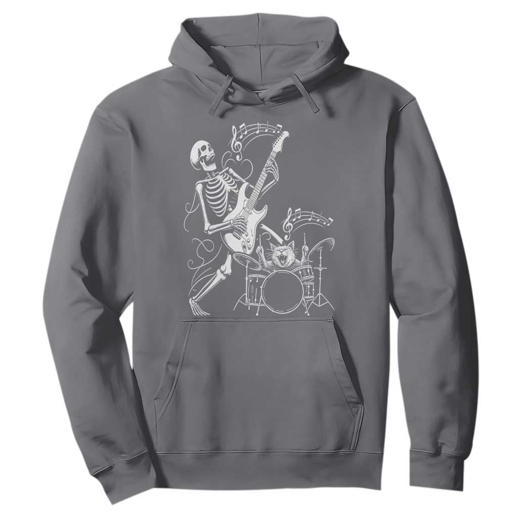 Rock Skeleton Cat Playing Guitar Hoodie Funny Halloween Kitty Music Lovers TS14 Charcoal Print Your Wear