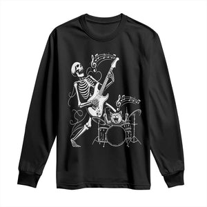 Rock Skeleton Cat Playing Guitar Long Sleeve Shirt Funny Halloween Kitty Music Lovers TS14 Black Print Your Wear