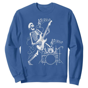 Rock Skeleton Cat Playing Guitar Sweatshirt Funny Halloween Kitty Music Lovers TS14 Royal Blue Print Your Wear