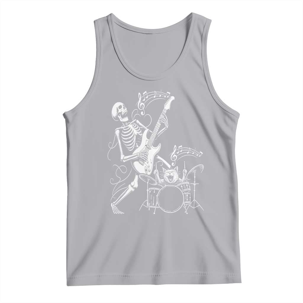 Rock Skeleton Cat Playing Guitar Tank Top Funny Halloween Kitty Music Lovers TS14 Athletic Heather Print Your Wear