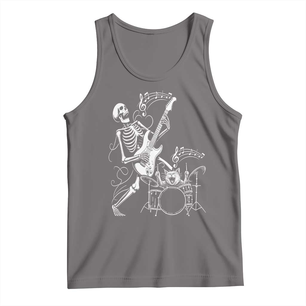 Rock Skeleton Cat Playing Guitar Tank Top Funny Halloween Kitty Music Lovers TS14 Deep Heather Print Your Wear