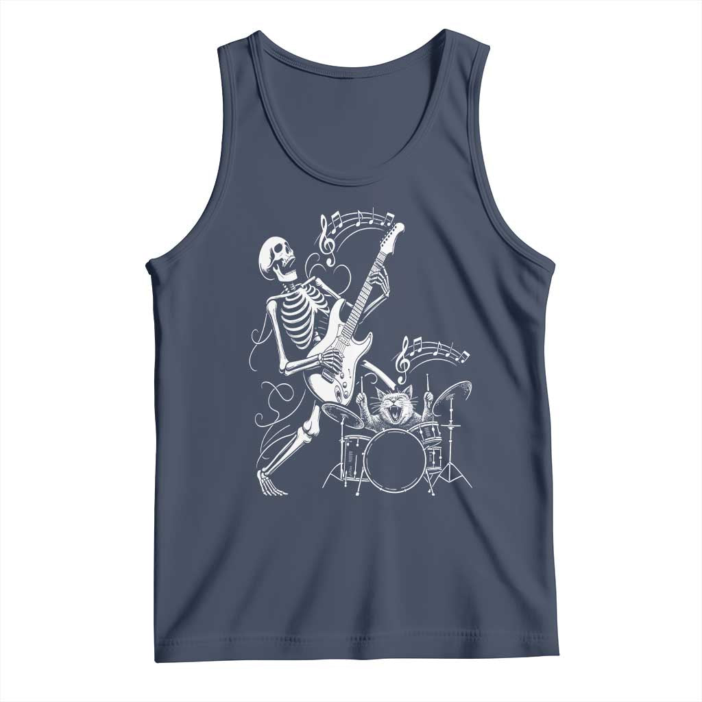 Rock Skeleton Cat Playing Guitar Tank Top Funny Halloween Kitty Music Lovers TS14 Navy Print Your Wear