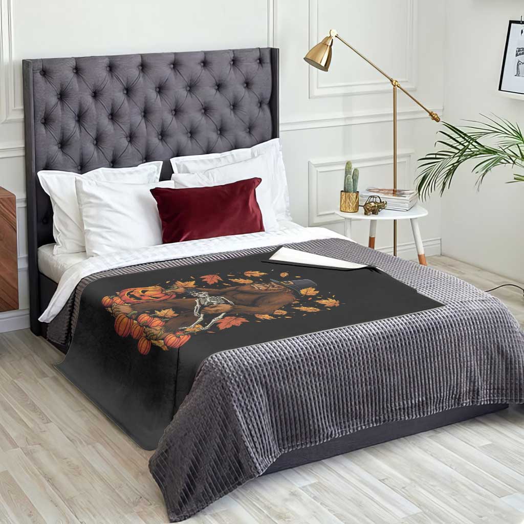Funny Bigfoot Skeleton Throw Blanket Thanksgiving Day Sasquatch Pilgrim TS14 Print Your Wear