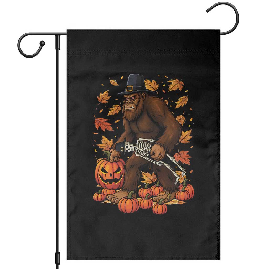 Funny Bigfoot Skeleton Garden Flag Thanksgiving Day Sasquatch Pilgrim TS14 Black Print Your Wear