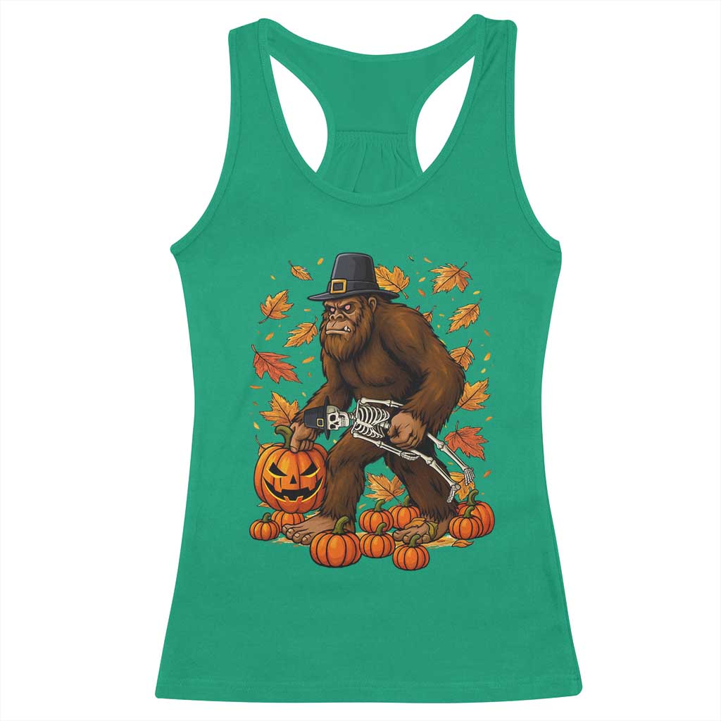 Funny Bigfoot Skeleton Racerback Tank Top Thanksgiving Day Sasquatch Pilgrim TS14 Irish Green Print Your Wear
