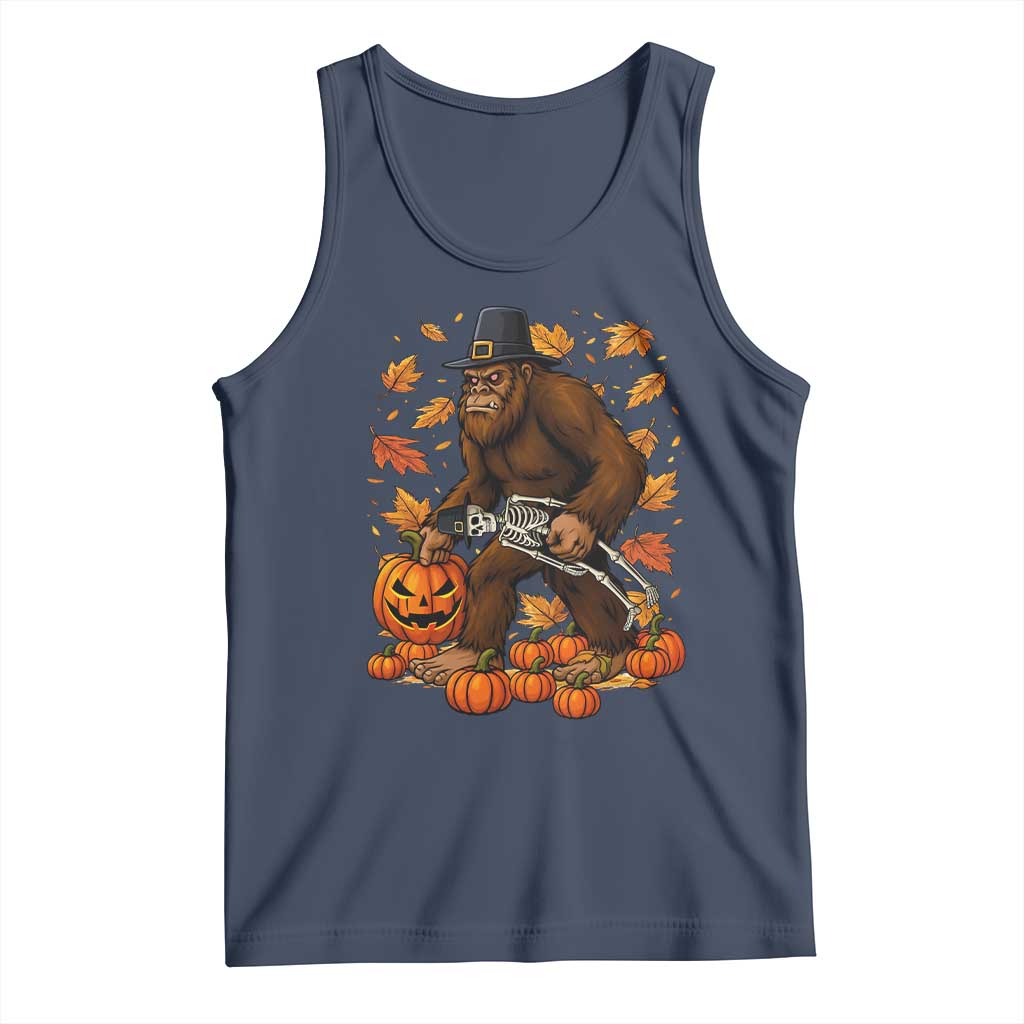 Funny Bigfoot Skeleton Tank Top Thanksgiving Day Sasquatch Pilgrim TS14 Navy Print Your Wear